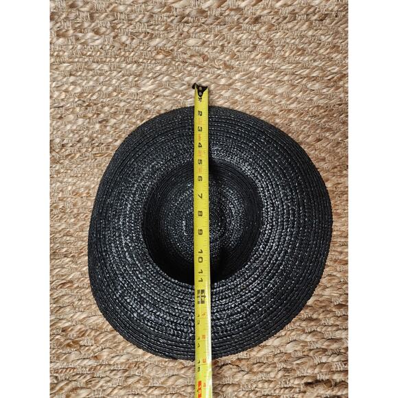 Women's Aztec Black Brown Bow Band Straw Beach Sun Panama Church Hat - Picture 6 of 7